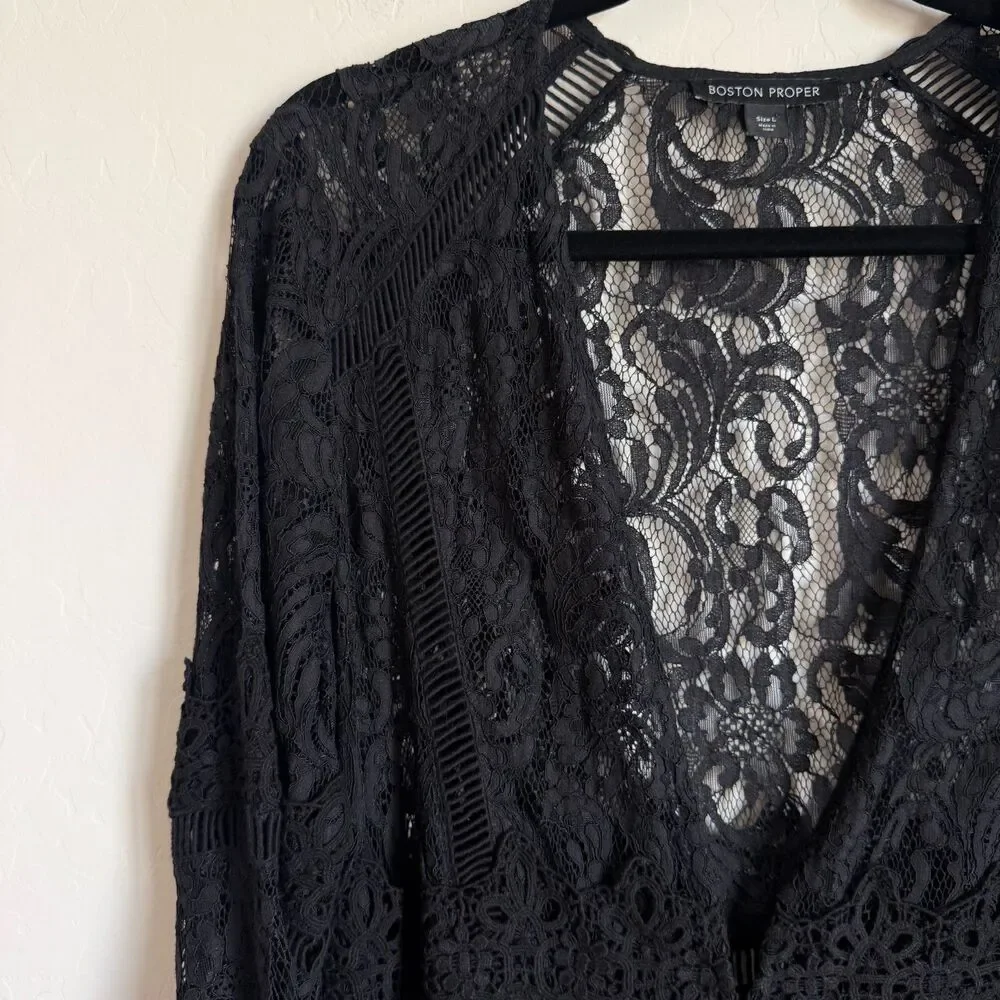 Boston Proper Black Lace Bell Sleeve Duster Cardigan Whimsy Goth Faerie Witchy - Picture 3 of 16